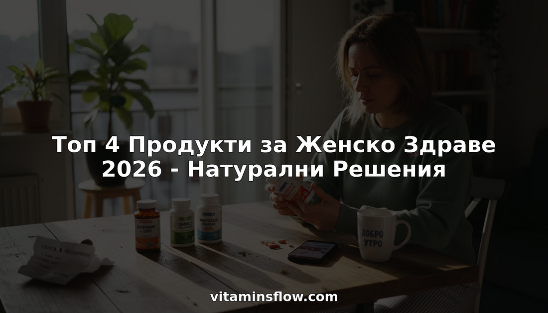 Жена разглежда различни хранителни добавки на кухненската маса, сравнява ги и се опитва да реши коя е най-подходяща за нейното здраве.