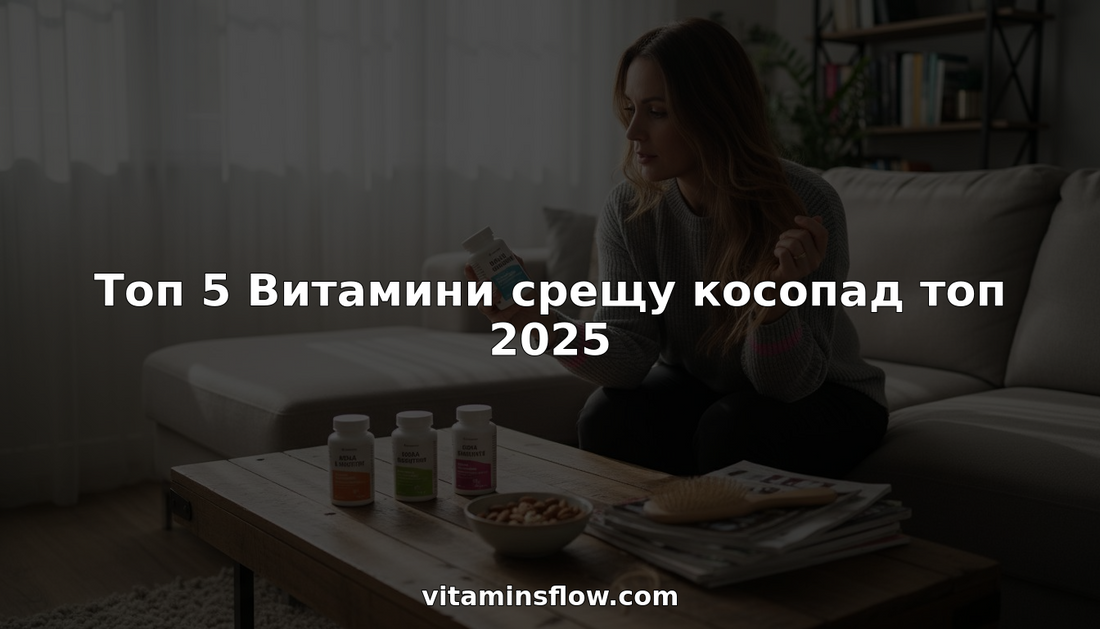 Жена удобно се е настанила на дивана и разглежда витамини за коса, като внимателно чете етикета и се замисля дали са подходящи за нея.