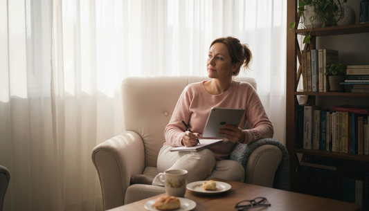 Жена си води дневник у дома, като записва мисли и наблюдения, свързани с хормоналния си баланс.