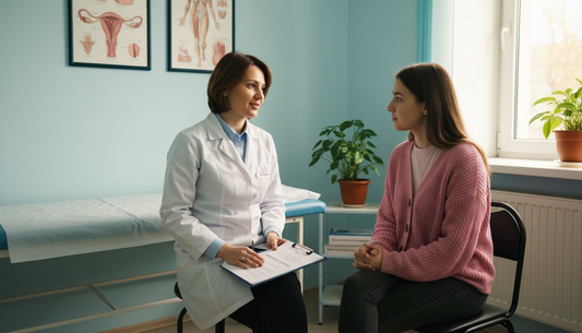 Гинеколог обяснява резултатите на млада жена по време на консултация.