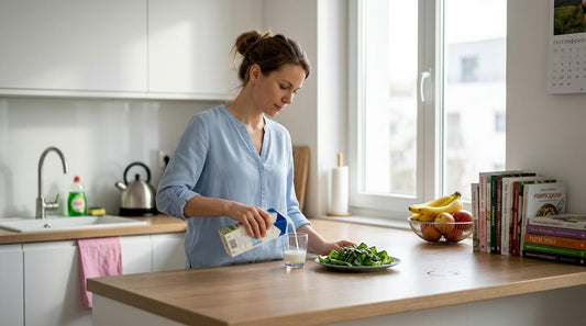 Жена приготвя закуска, богата на калций, в уютната си кухня.