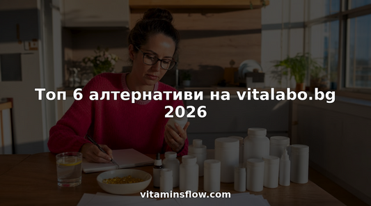 Жена седи на кухненската маса и внимателно разглежда различни хранителни добавки, сравнявайки етикетите и състава им, за да избере най-подходящата за себе си.