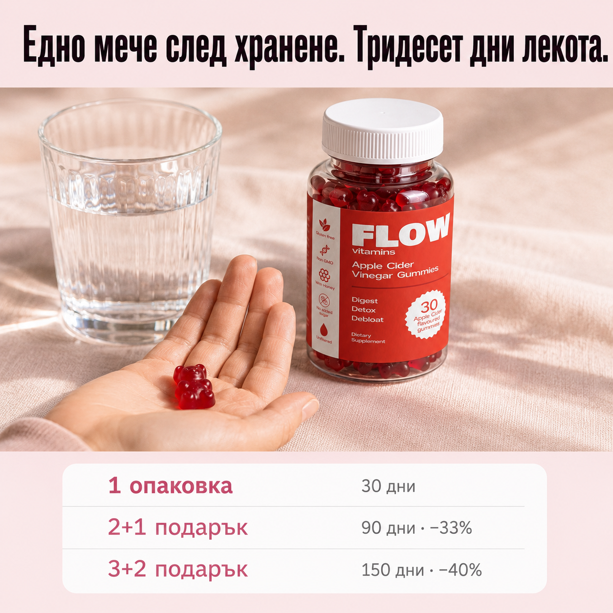 Flow ябълков оцет мечета с витамин B12 – червени желирани мечета