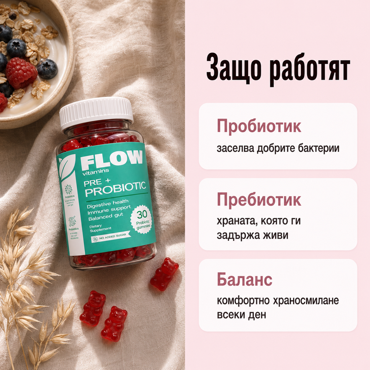 Flow Pre+Probiotic – пробиотик с Actilight пребиотик при подут корем